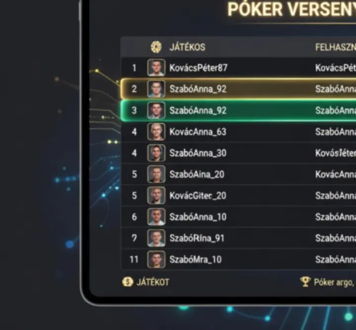 Digitális online póker ranglista és élő eredmény kijelző