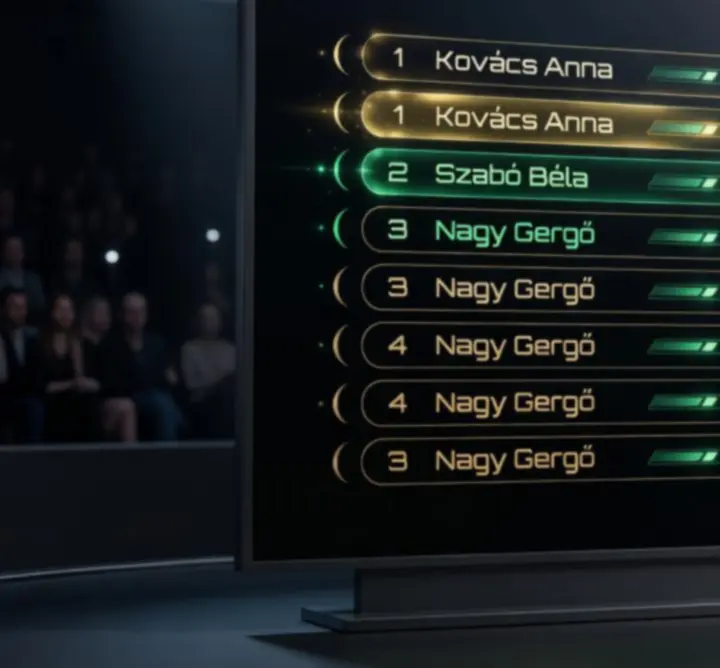 Digitális ranglista tábla a Table Luck Bistro fő versenyzőivel