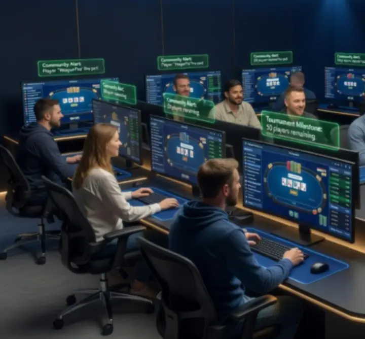 Online pókerjátékosok digitális közösségi felületen